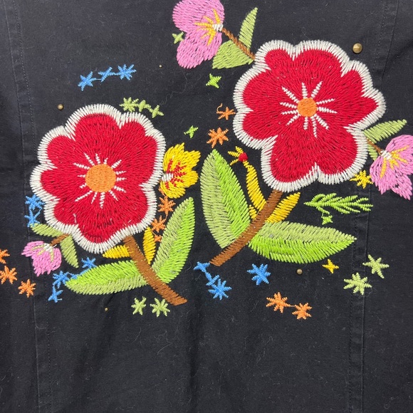 DB Sport Jacket Womens Medium Embroidered Floral Black Blazer Coat - Picture 5 of 5